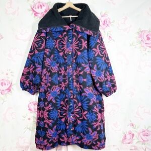 Free People This Love Black and Pink Floral Sherpa lined Coat